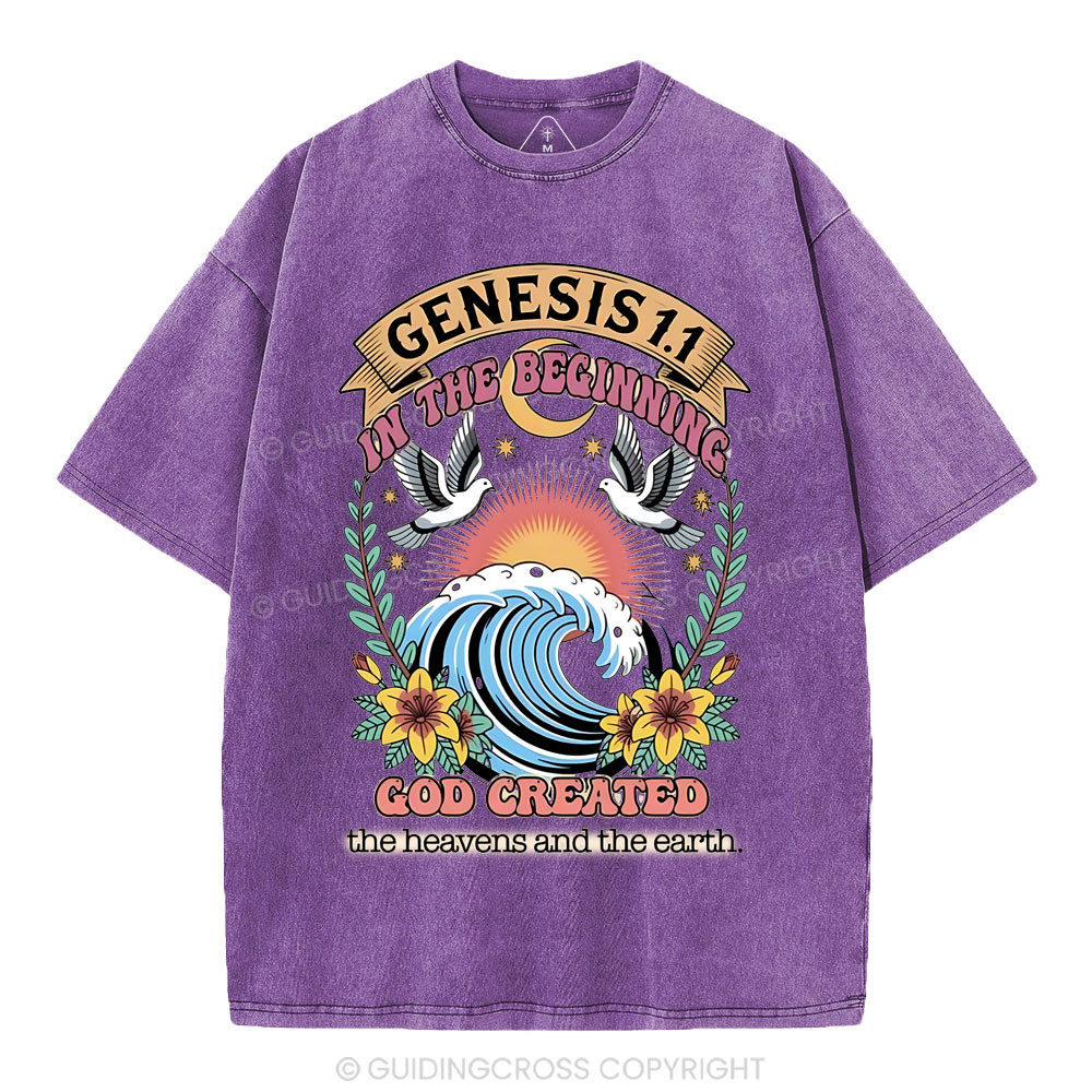 In The Begininng God Christian Washed T-Shirt