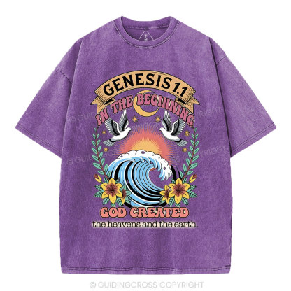In The Begininng God Christian Washed T-Shirt