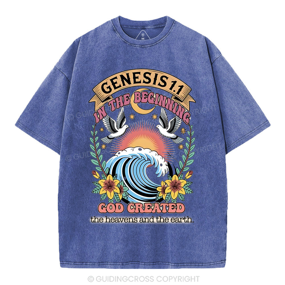 In The Begininng God Christian Washed T-Shirt