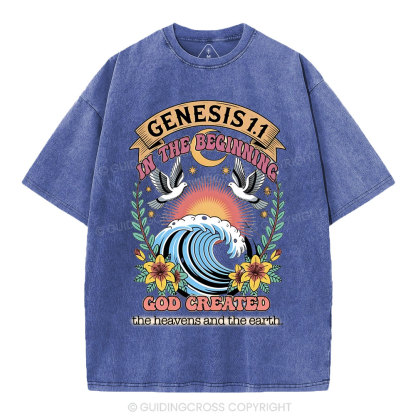 In The Begininng God Christian Washed T-Shirt