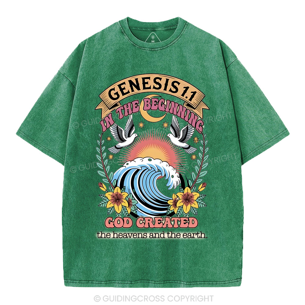 In The Begininng God Christian Washed T-Shirt