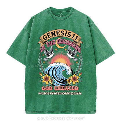 In The Begininng God Christian Washed T-Shirt