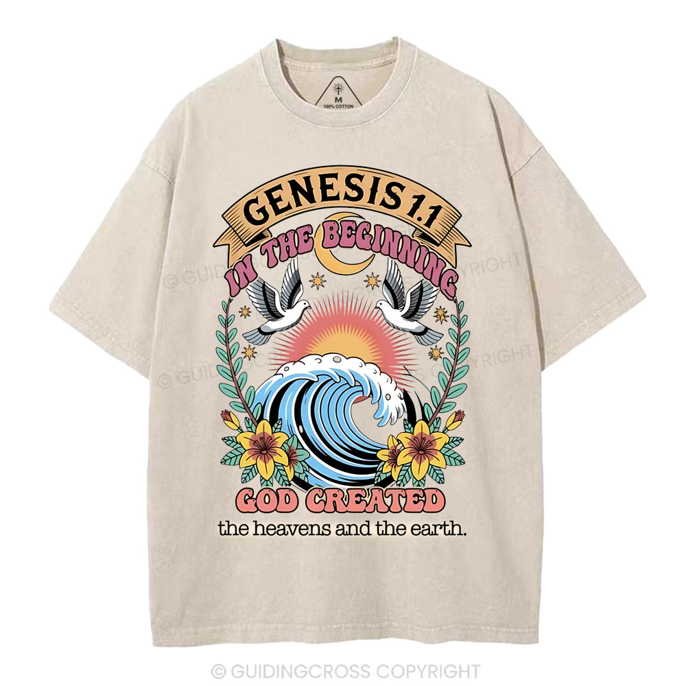 In The Begininng God Christian Washed T-Shirt