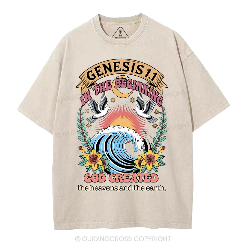 In The Begininng God Christian Washed T-Shirt