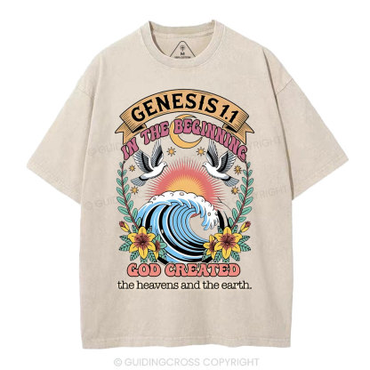 In The Begininng God Christian Washed T-Shirt