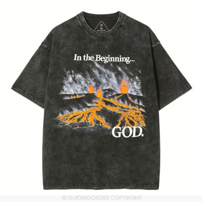 In The Beginning God Christian Washed T-Shirt