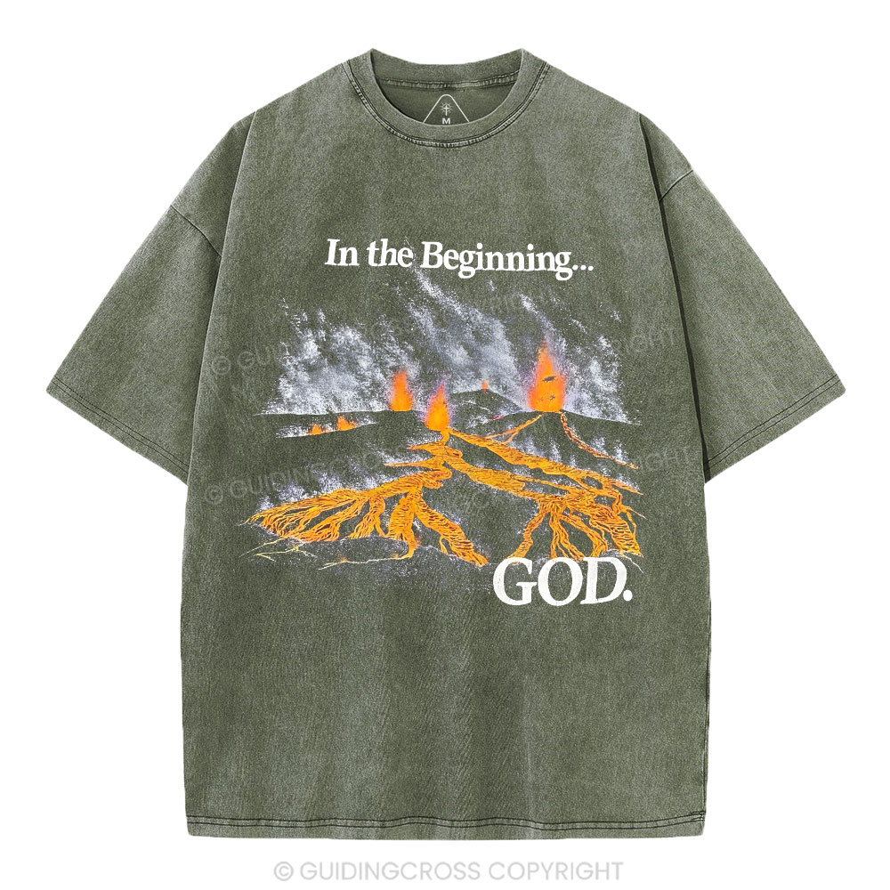In The Beginning God Christian Washed T-Shirt