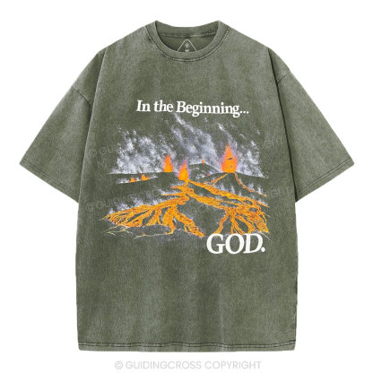 In The Beginning God Christian Washed T-Shirt