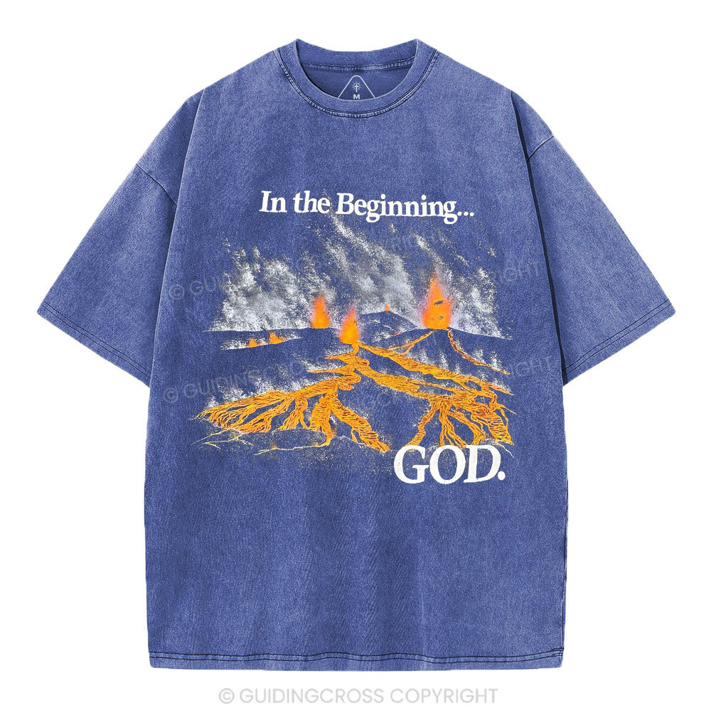 In The Beginning God Christian Washed T-Shirt