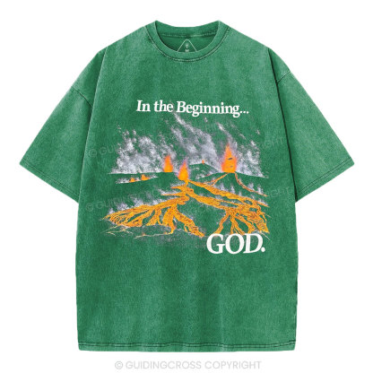 In The Beginning God Christian Washed T-Shirt