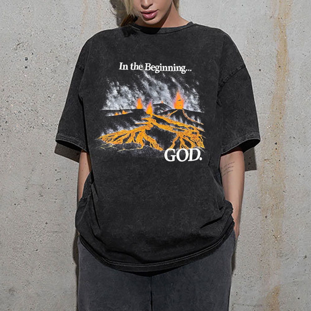 In The Beginning God Christian Washed T-Shirt
