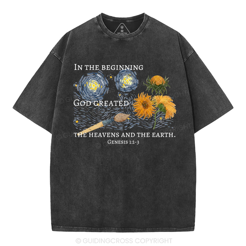 In The Beginning God Created Christian Washed T-Shirt