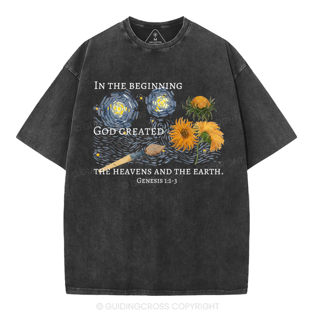 In The Beginning God Created Christian Washed T-Shirt