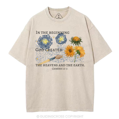 In The Beginning God Created Christian Washed T-Shirt