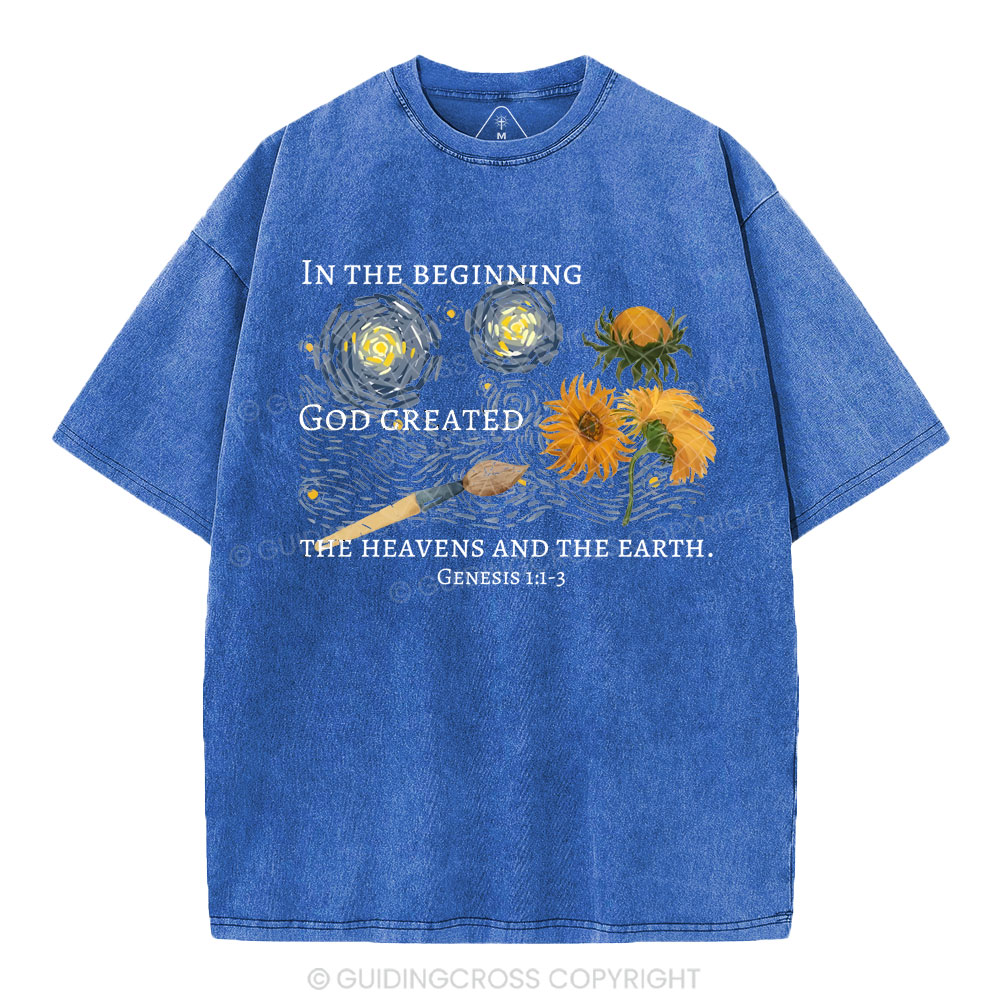 In The Beginning God Created Christian Washed T-Shirt