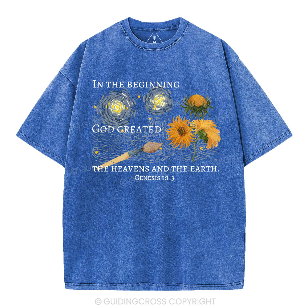 In The Beginning God Created Christian Washed T-Shirt