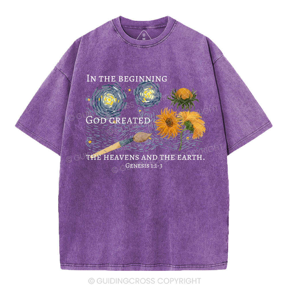 In The Beginning God Created Christian Washed T-Shirt