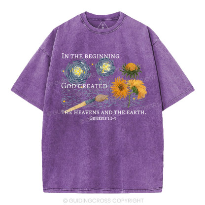 In The Beginning God Created Christian Washed T-Shirt