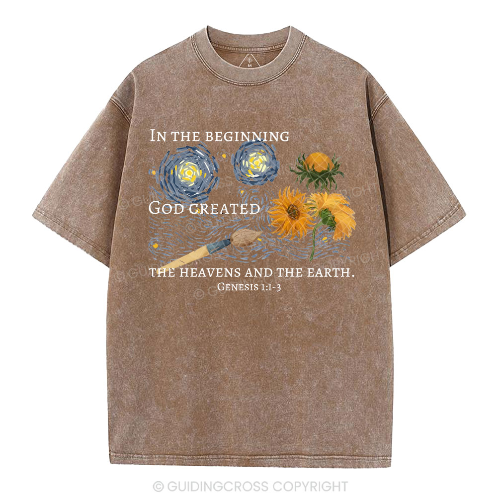 In The Beginning God Created Christian Washed T-Shirt