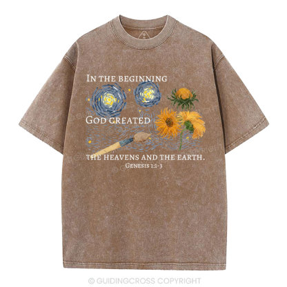 In The Beginning God Created Christian Washed T-Shirt