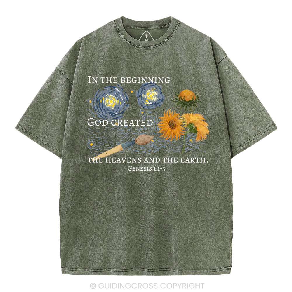 In The Beginning God Created Christian Washed T-Shirt