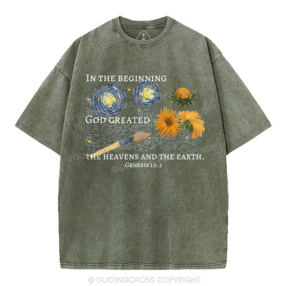 In The Beginning God Created Christian Washed T-Shirt