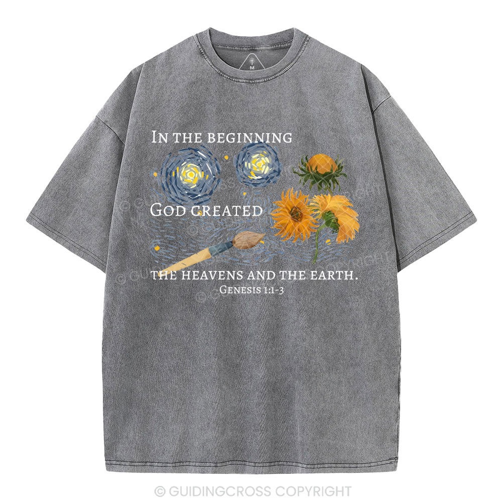 In The Beginning God Created Christian Washed T-Shirt