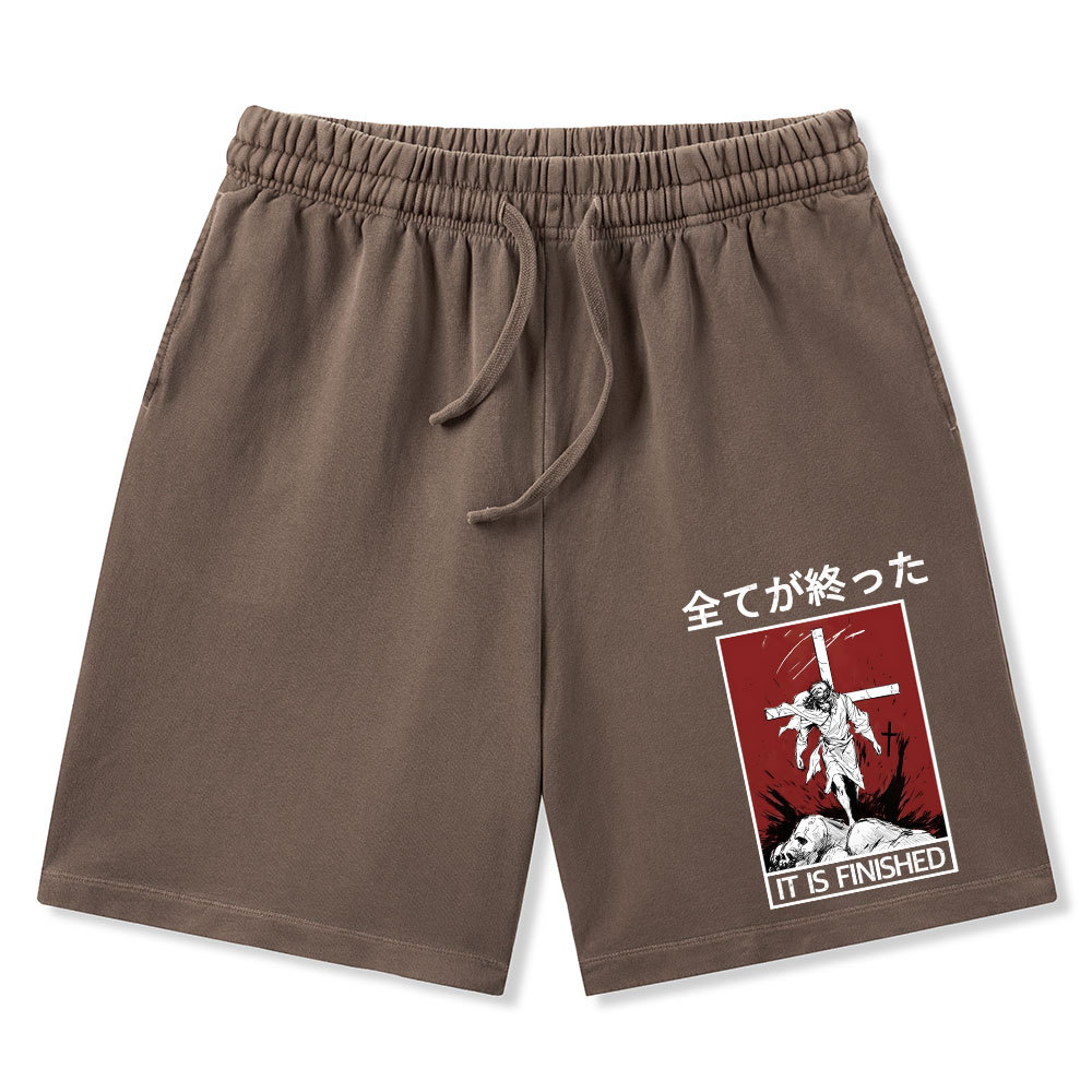 It Is Finished Christian Washed Shorts