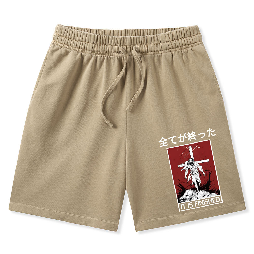 It Is Finished Christian Washed Shorts