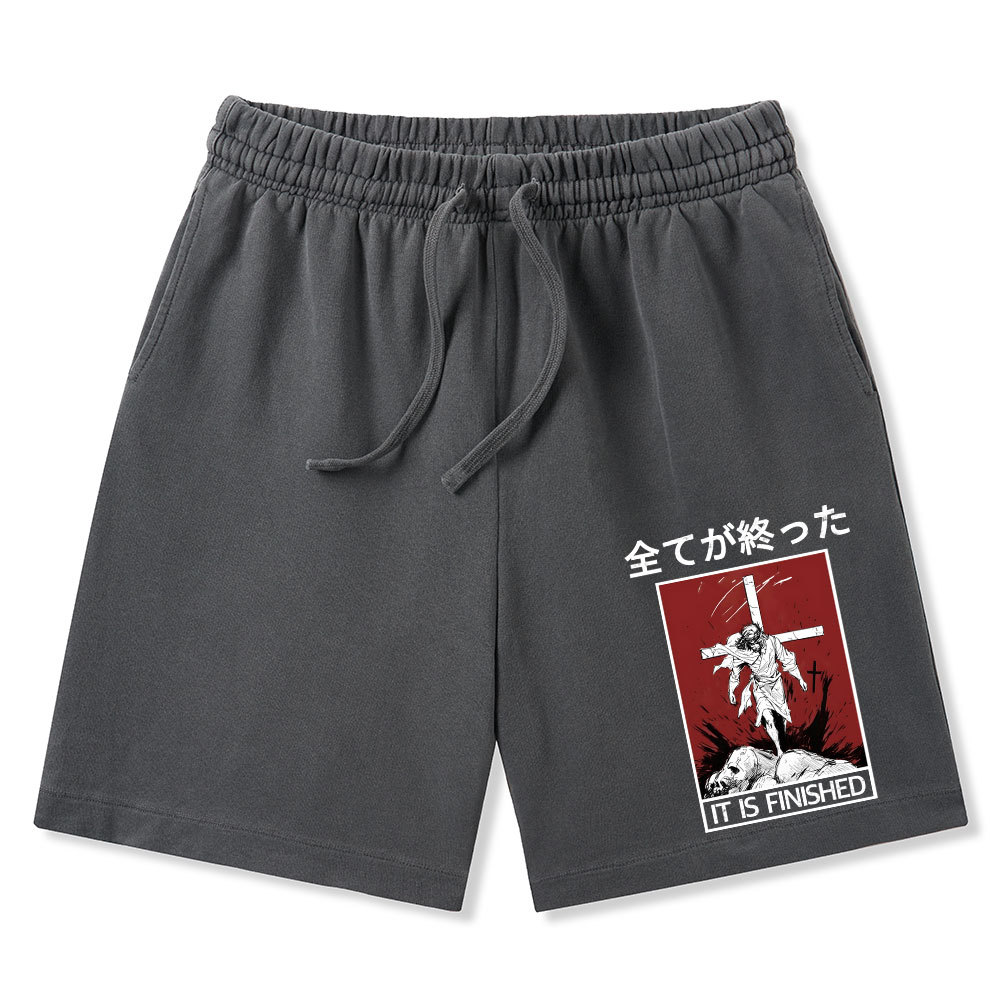 It Is Finished Christian Washed Shorts