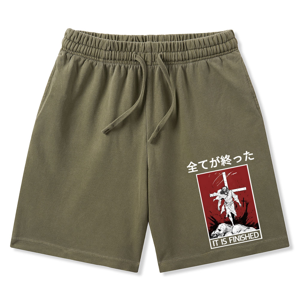 It Is Finished Christian Washed Shorts