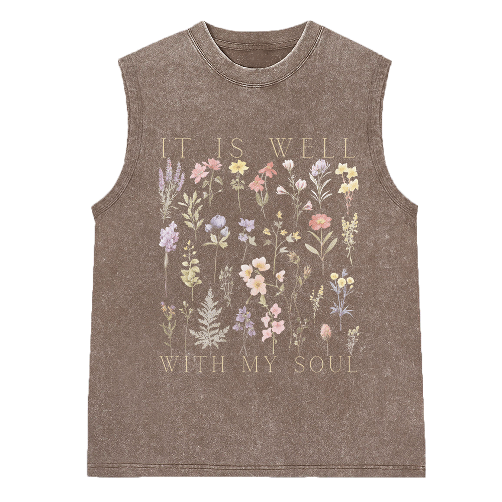 YHWH Floral Christian Washed Sleeveless Tee Sale-GuidingCross