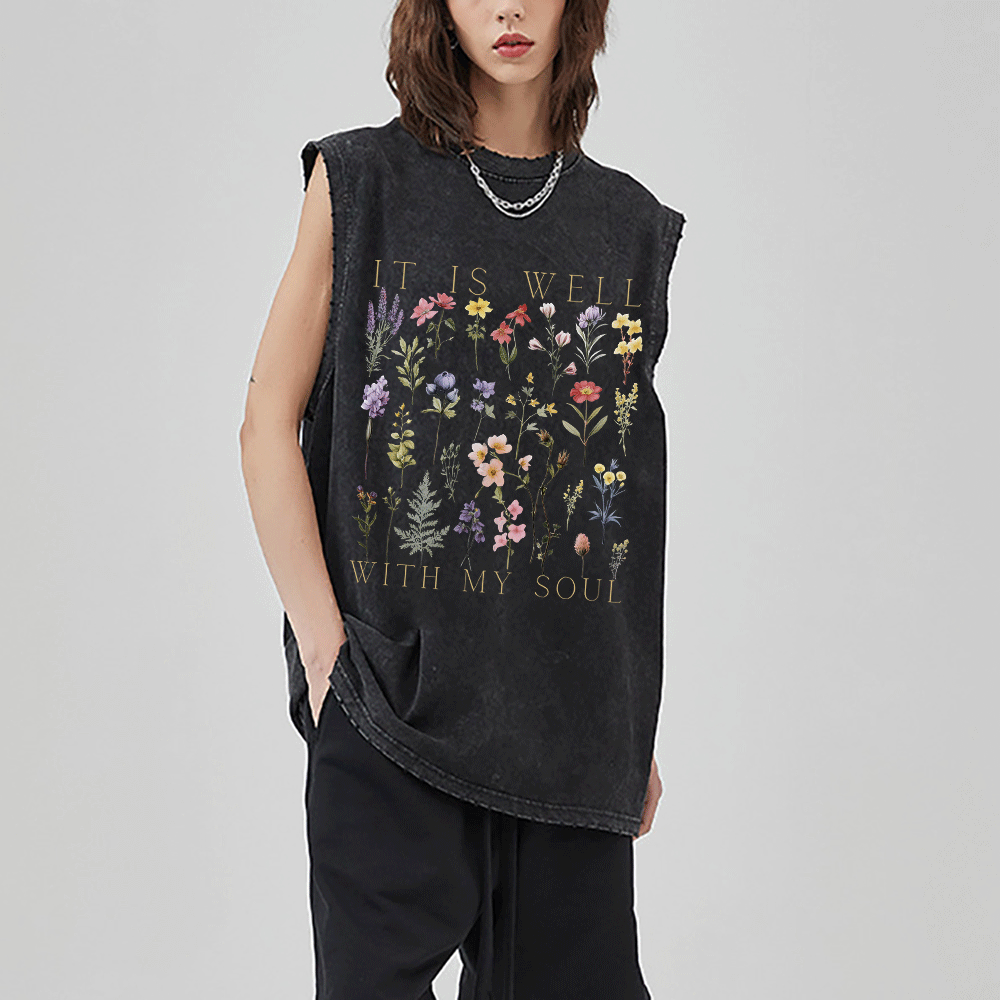 It Is Well With My Soul Christian Washed Sleeveless Tee