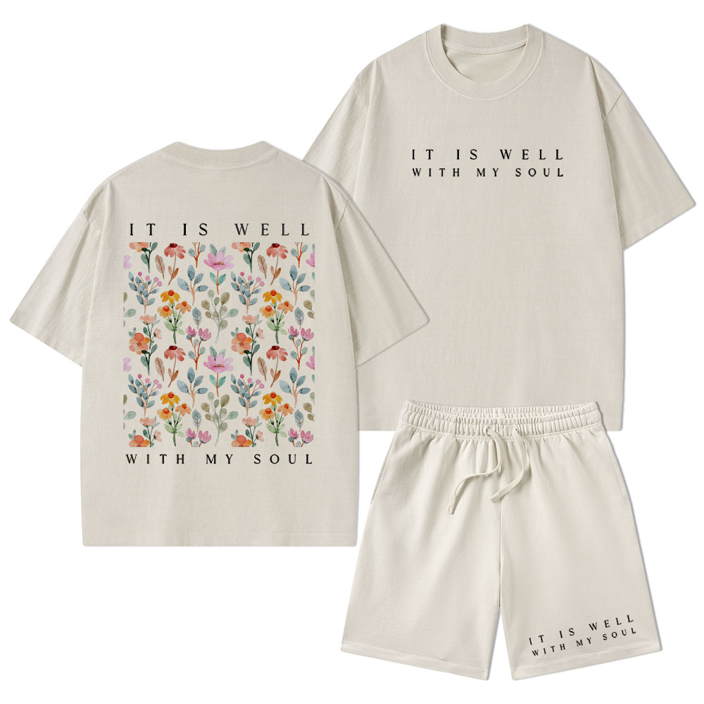 It Is Well With My Soul Christian Washed T-Shirt & Shorts