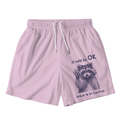 It Will Be OK Pink Christian Mesh Shorts