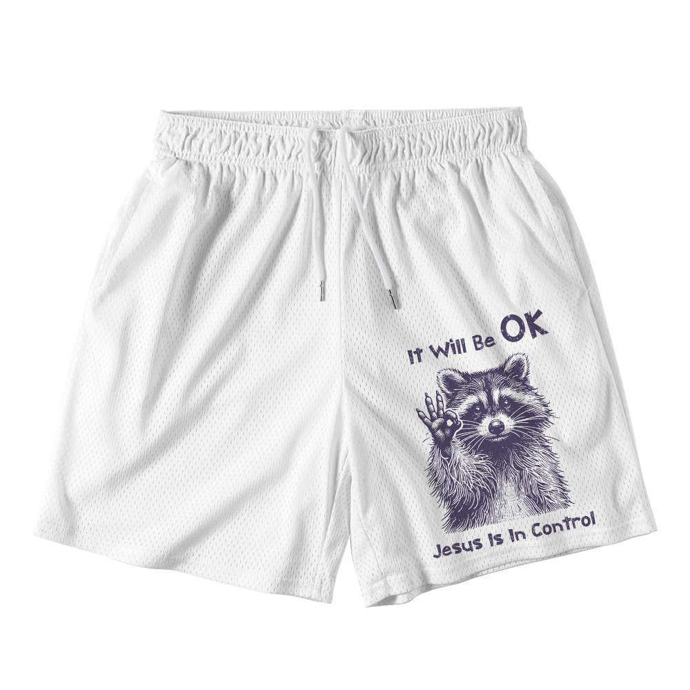It Will Be OK White Christian Mesh Shorts
