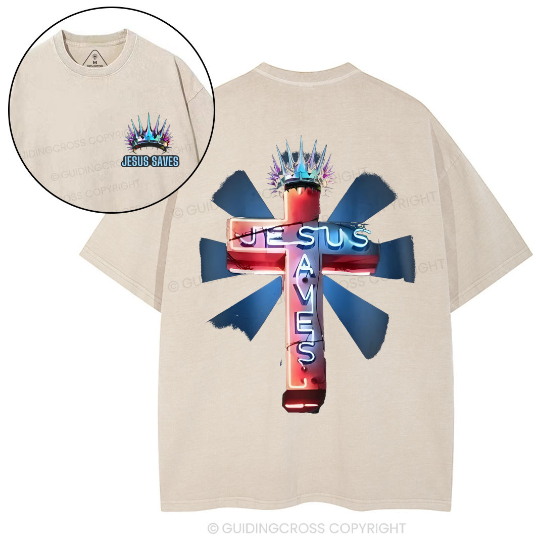 JESUS SAVES Chirstian Washed T-Shirt