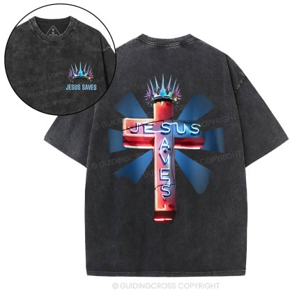 JESUS SAVES Chirstian Washed T-Shirt