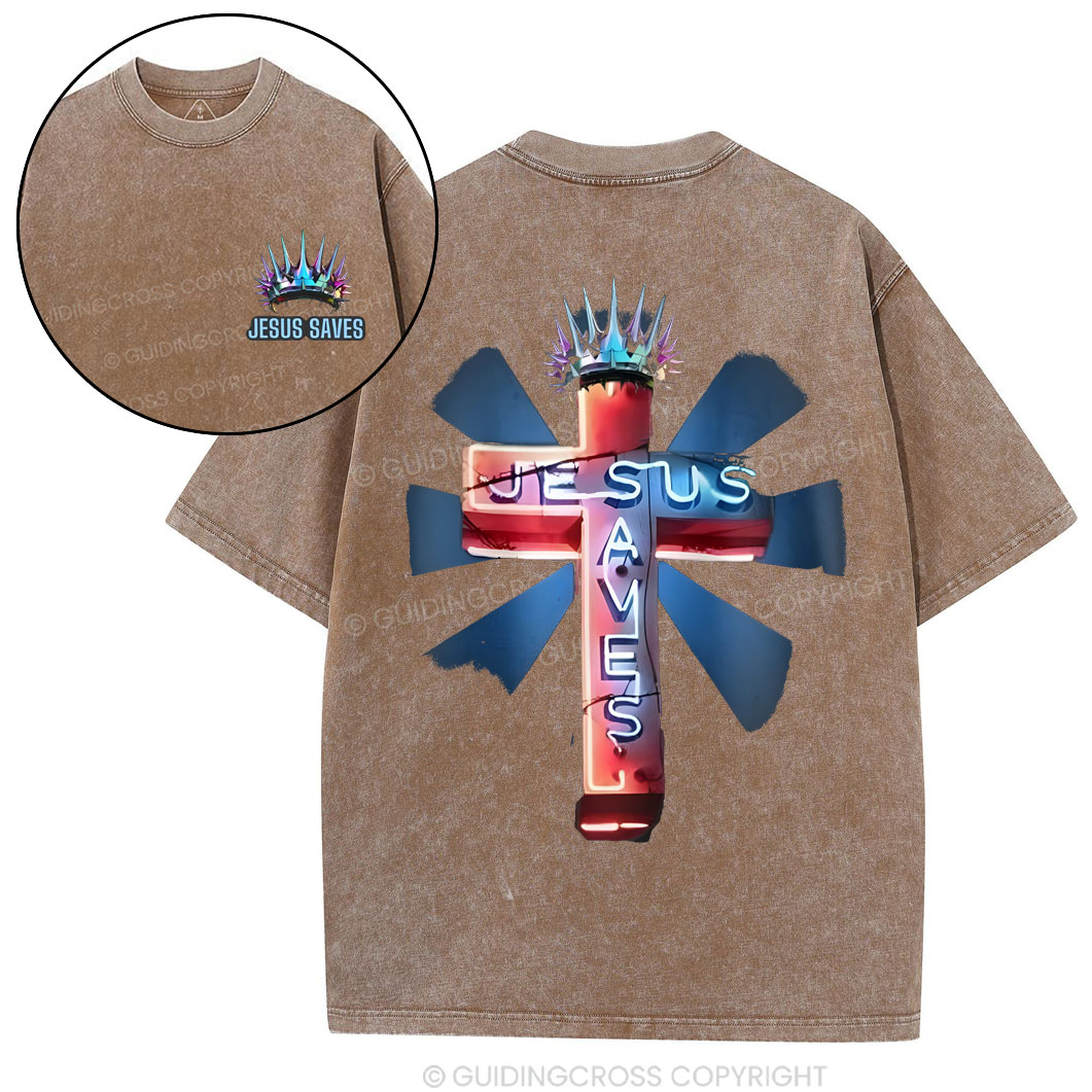 JESUS SAVES Chirstian Washed T-Shirt