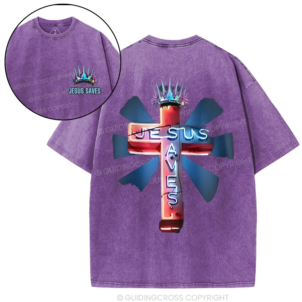 JESUS SAVES Chirstian Washed T-Shirt
