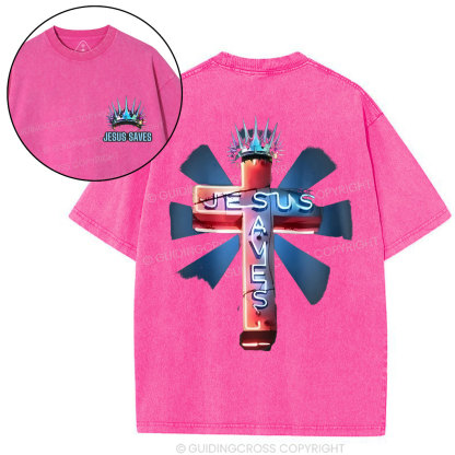 JESUS SAVES Chirstian Washed T-Shirt