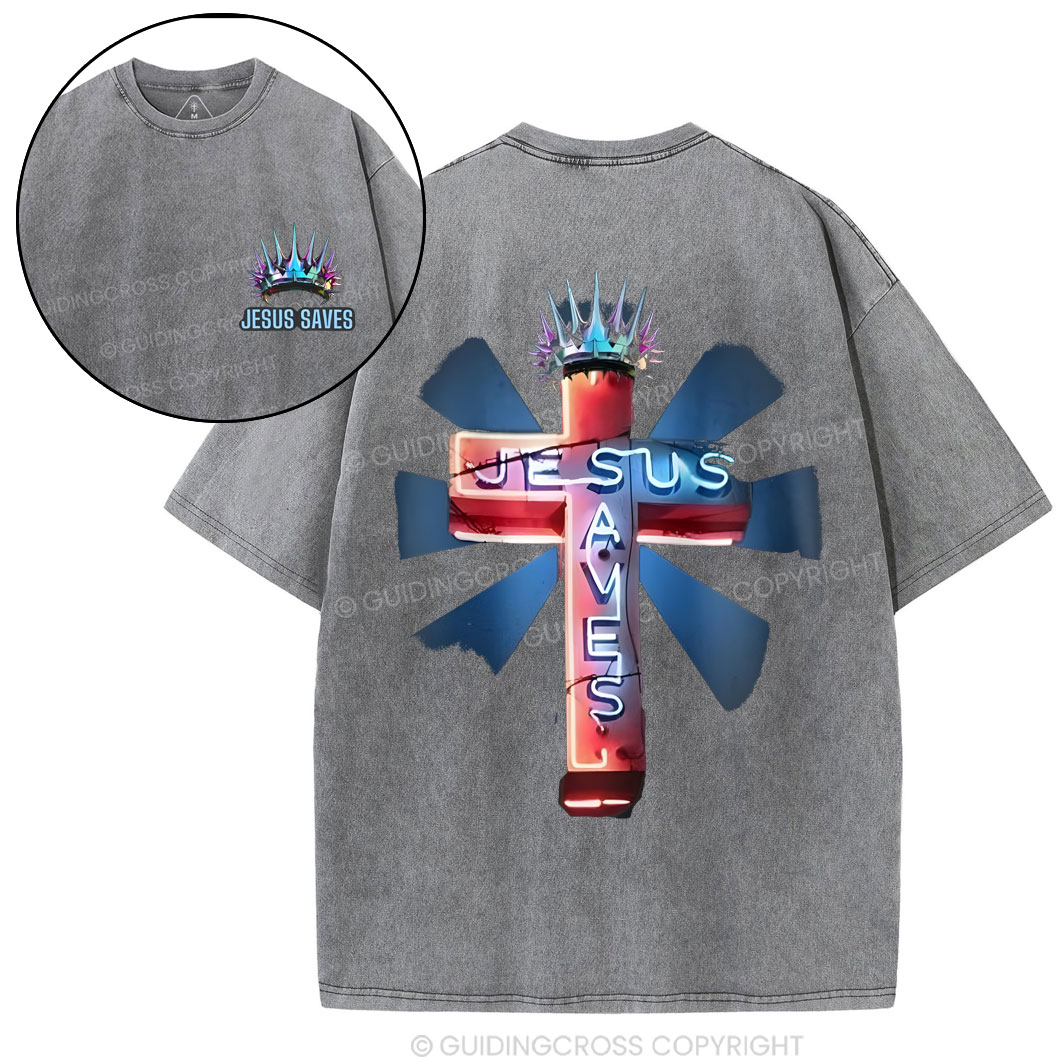 JESUS SAVES Chirstian Washed T-Shirt