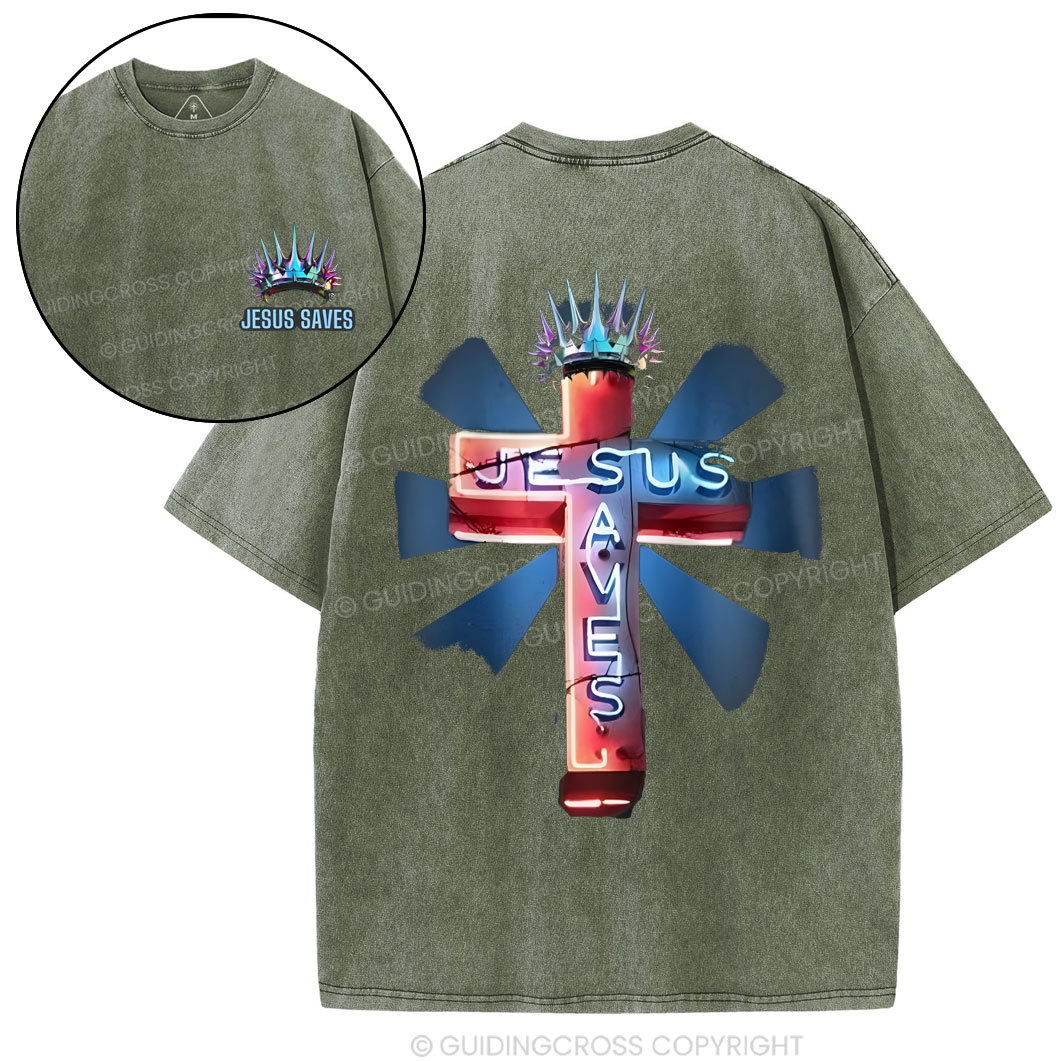 JESUS SAVES Chirstian Washed T-Shirt