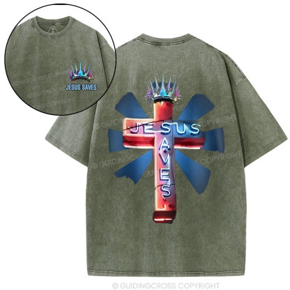 JESUS SAVES Chirstian Washed T-Shirt