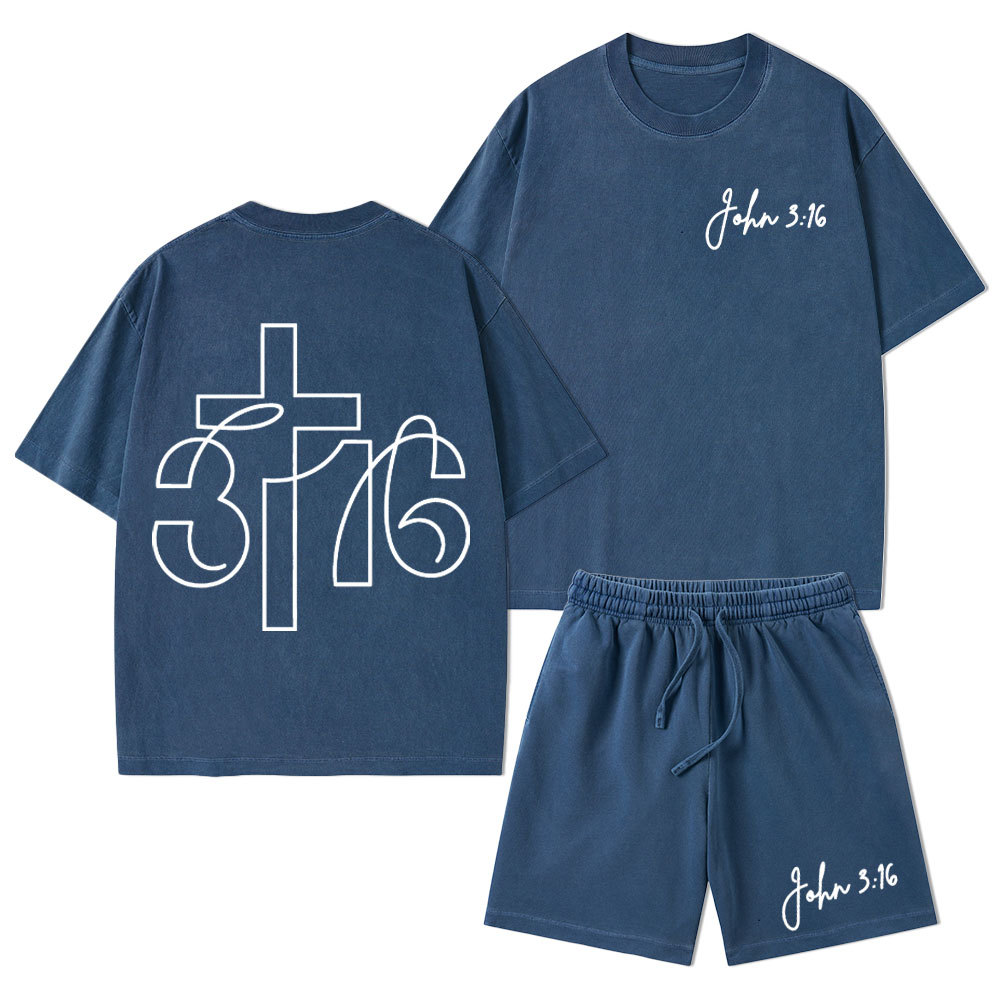 JOHN 3: 16 Christian Washed T-Shirt & Shorts