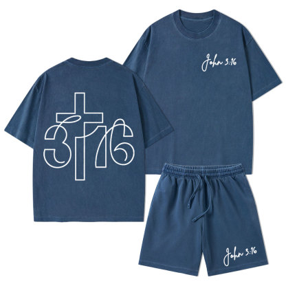 JOHN 3: 16 Christian Washed T-Shirt & Shorts