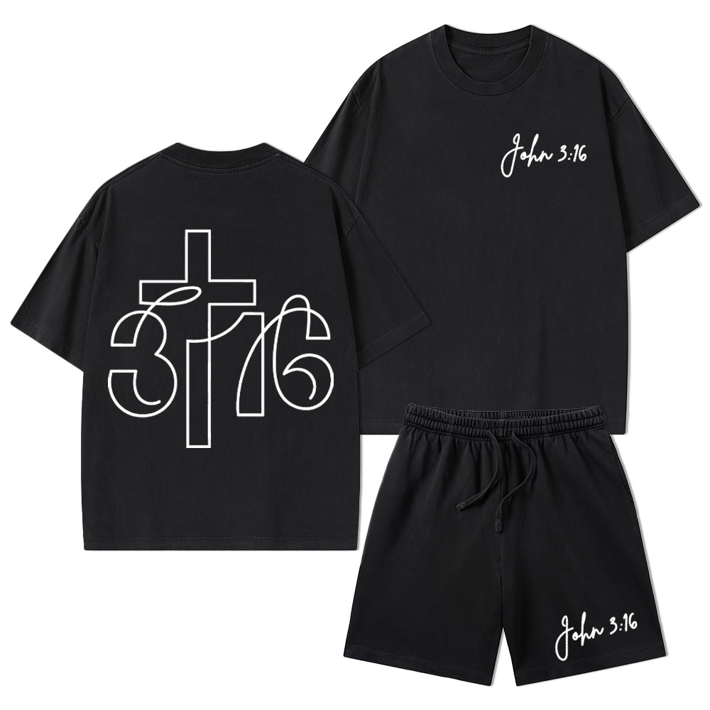 JOHN 3: 16 Christian Washed T-Shirt & Shorts