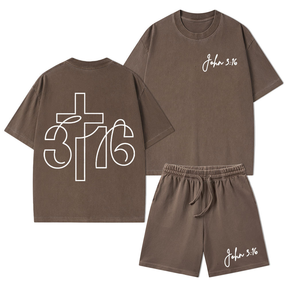 JOHN 3: 16 Christian Washed T-Shirt & Shorts