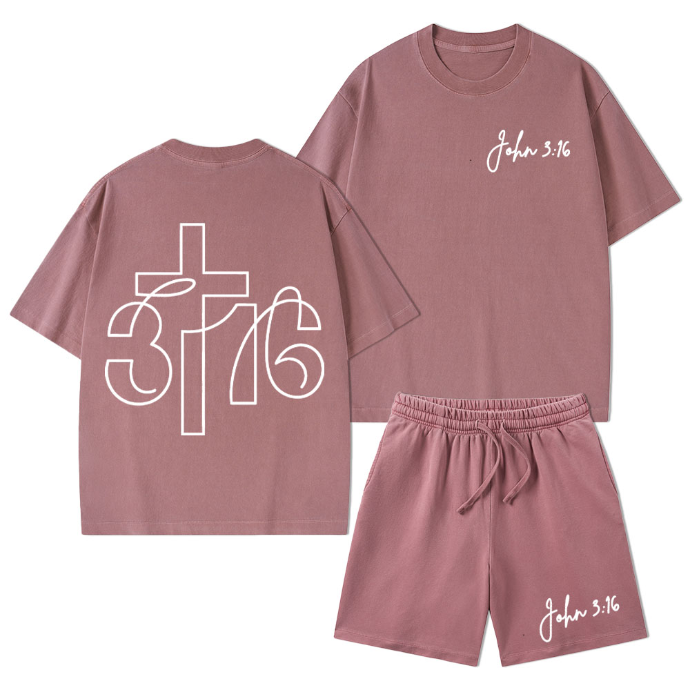 JOHN 3: 16 Christian Washed T-Shirt & Shorts
