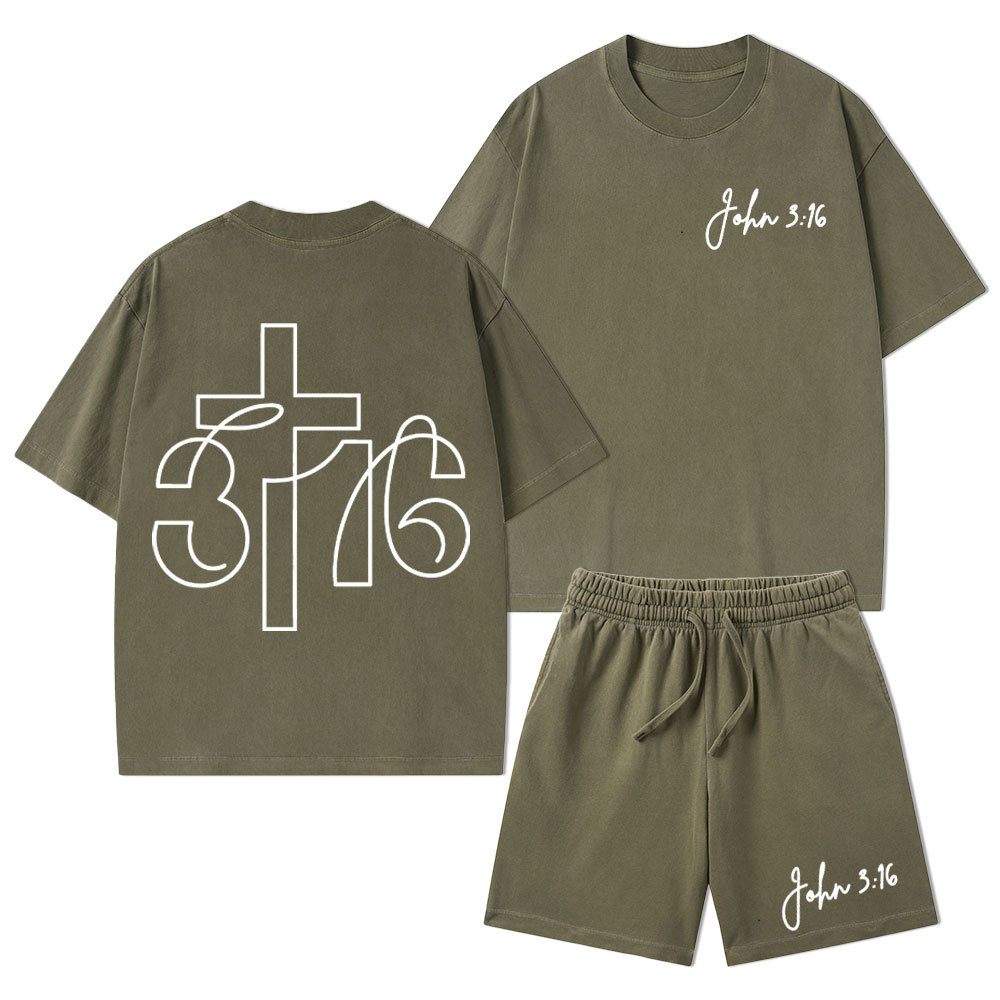 JOHN 3: 16 Christian Washed T-Shirt & Shorts